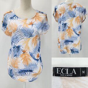 Ecla Womens Medium Summer Tropical Bird of Paradise Cap Sleeve Soft Shirt Top
